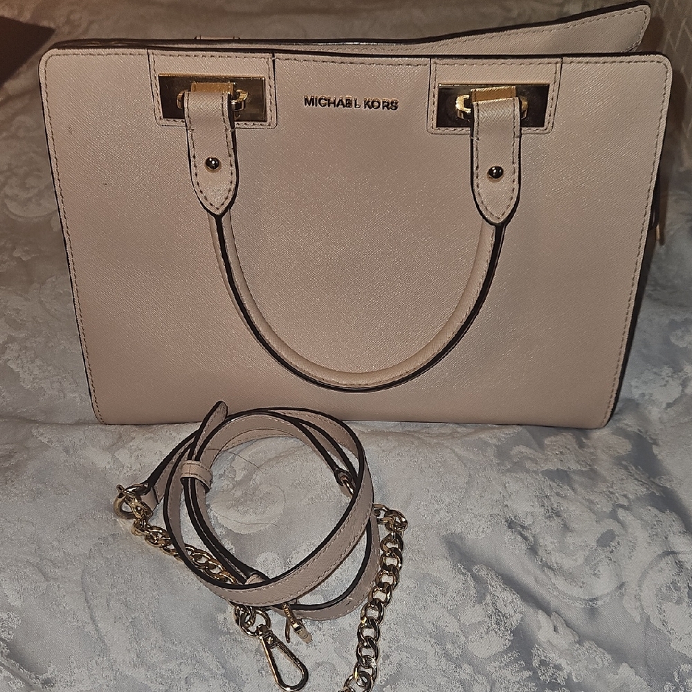 Michael Kors Beige Satchel with Gold Accents